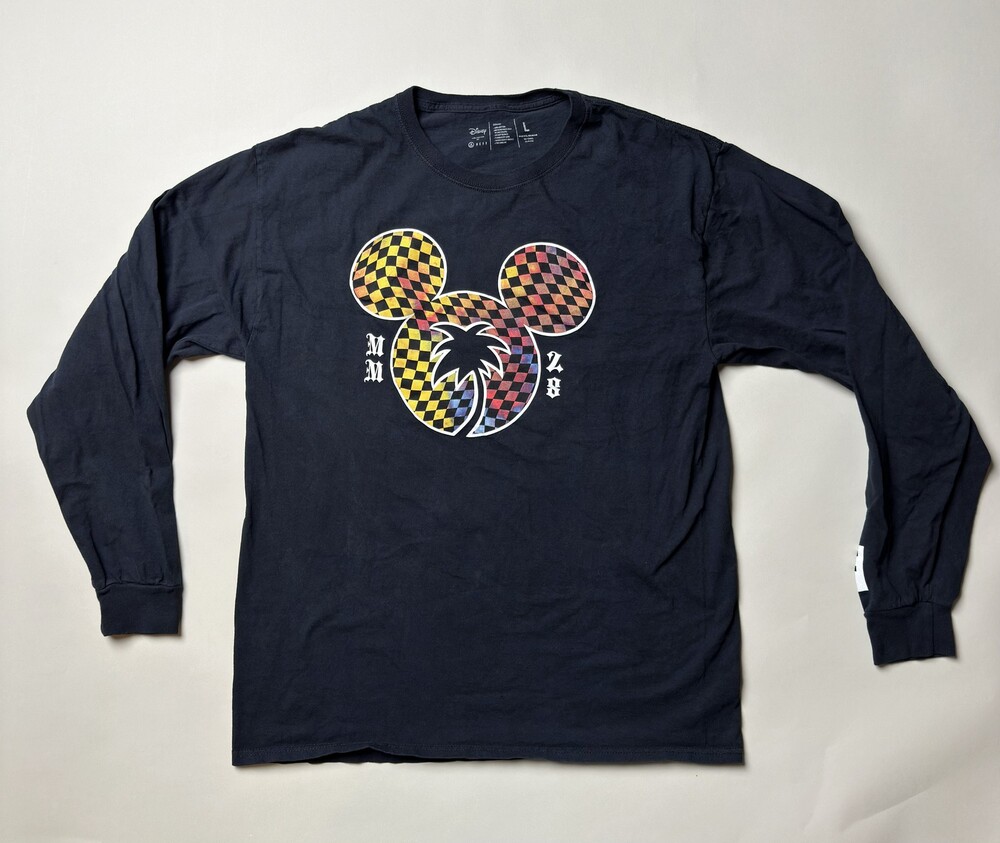 Disney Neff Shirt Mens Large Long Sleeve Checkered Mickey Palm MM 28 Graphic